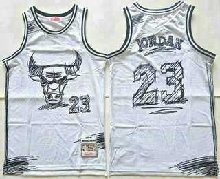 Mens Chicago Bulls #23 Michael Jordan White Sketch Swingman Jersey->chicago bulls->NBA Jersey